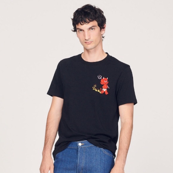 Sandro Mens Hot Stuff Little Devil Short Sleeve T-Shirt - Picture 1 of 7